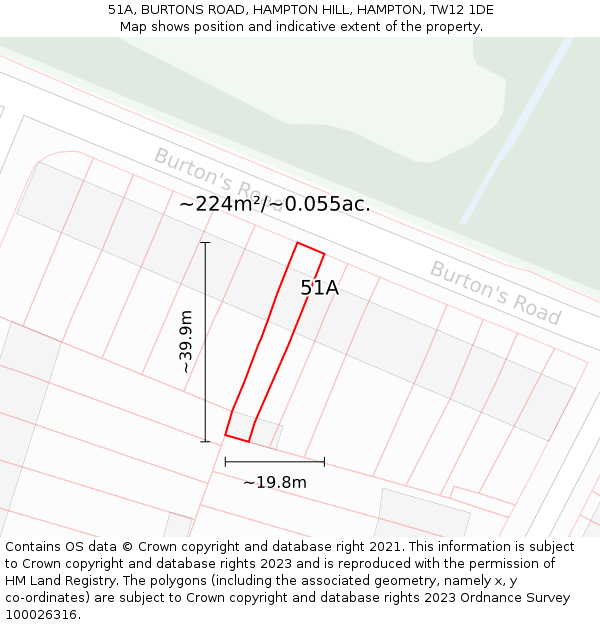 51A, BURTONS ROAD, HAMPTON HILL, HAMPTON, TW12 1DE: Plot and title map
