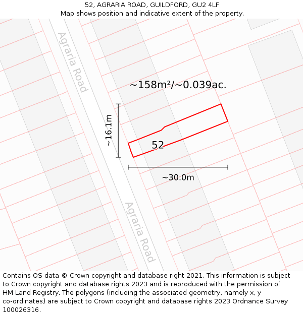 52, AGRARIA ROAD, GUILDFORD, GU2 4LF: Plot and title map