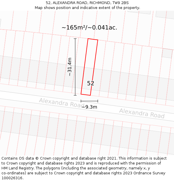52, ALEXANDRA ROAD, RICHMOND, TW9 2BS: Plot and title map