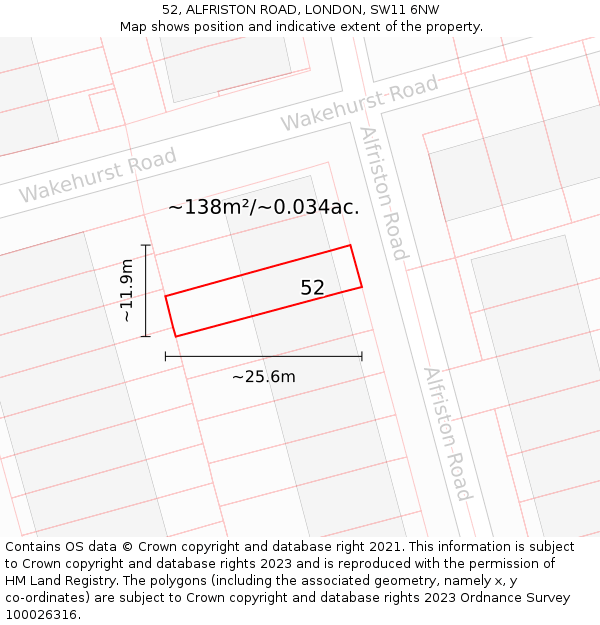 52, ALFRISTON ROAD, LONDON, SW11 6NW: Plot and title map