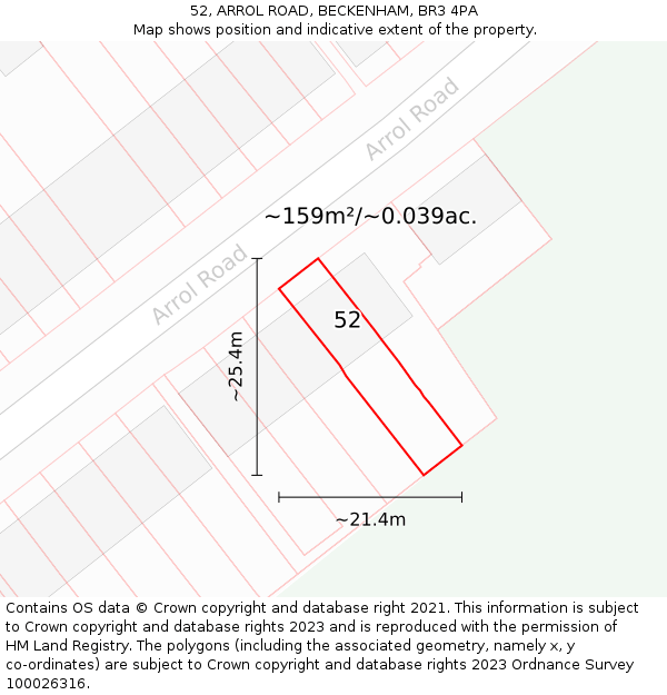 52, ARROL ROAD, BECKENHAM, BR3 4PA: Plot and title map
