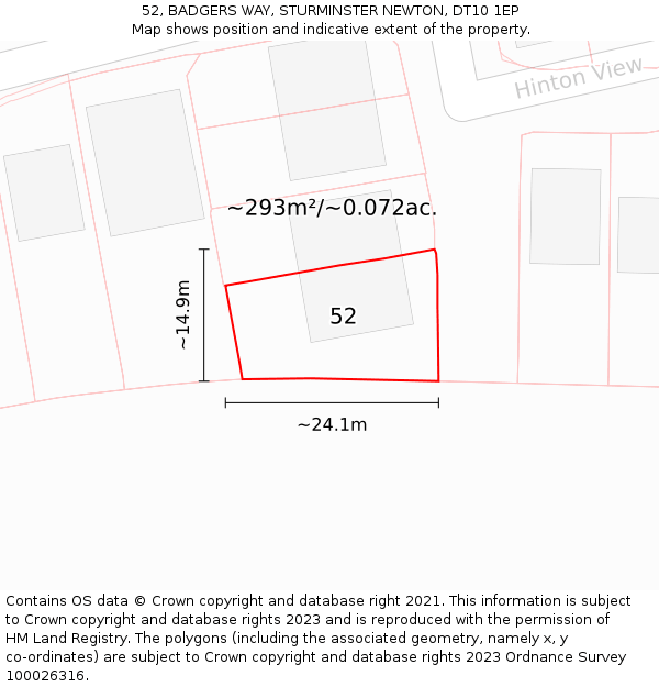 52, BADGERS WAY, STURMINSTER NEWTON, DT10 1EP: Plot and title map