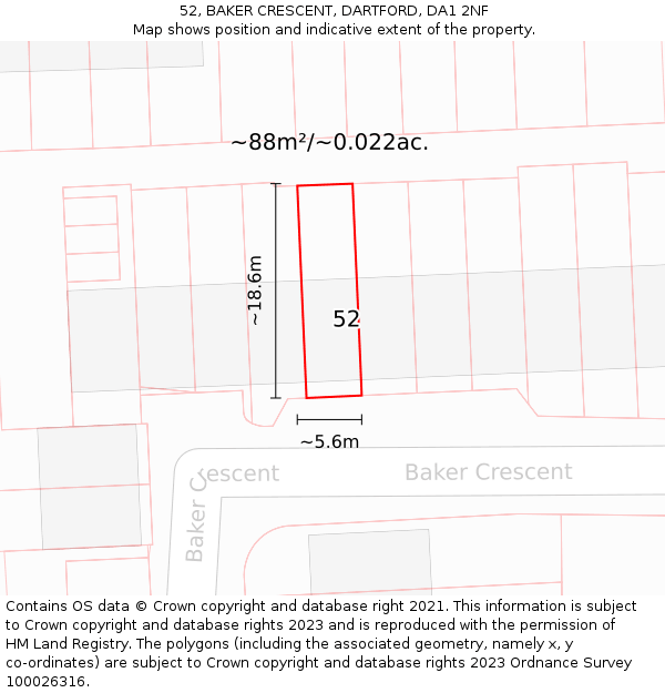 52, BAKER CRESCENT, DARTFORD, DA1 2NF: Plot and title map