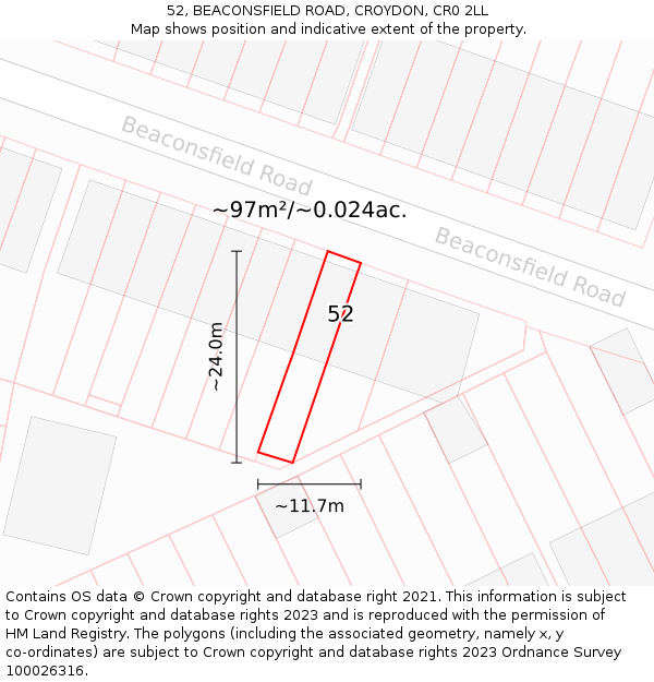 52, BEACONSFIELD ROAD, CROYDON, CR0 2LL: Plot and title map