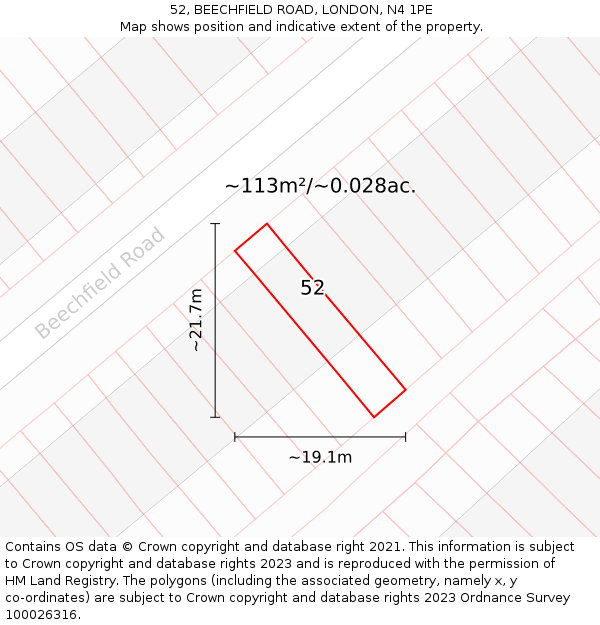 52, BEECHFIELD ROAD, LONDON, N4 1PE: Plot and title map