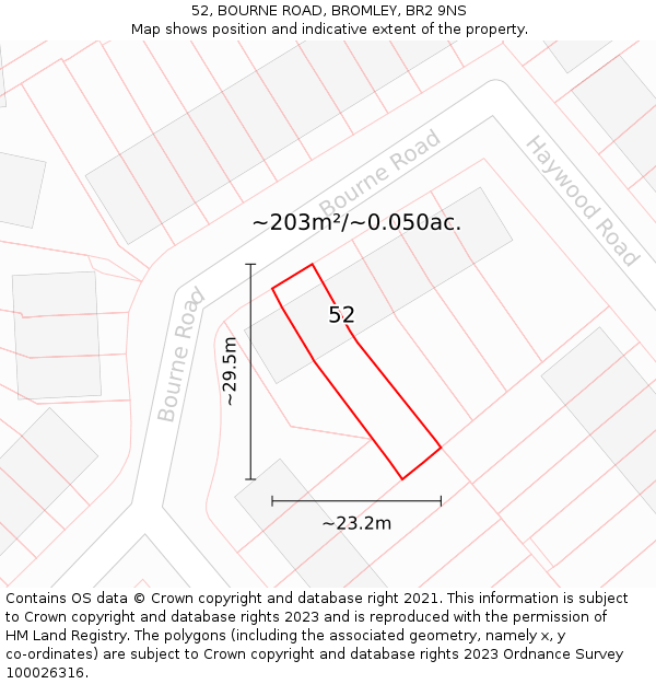 52, BOURNE ROAD, BROMLEY, BR2 9NS: Plot and title map