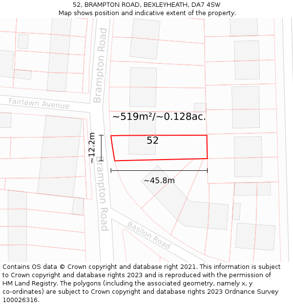 52, BRAMPTON ROAD, BEXLEYHEATH, DA7 4SW: Plot and title map