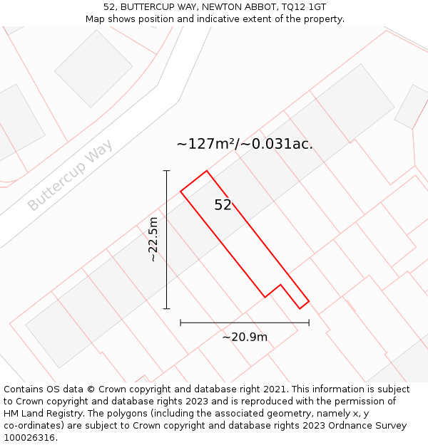 52, BUTTERCUP WAY, NEWTON ABBOT, TQ12 1GT: Plot and title map