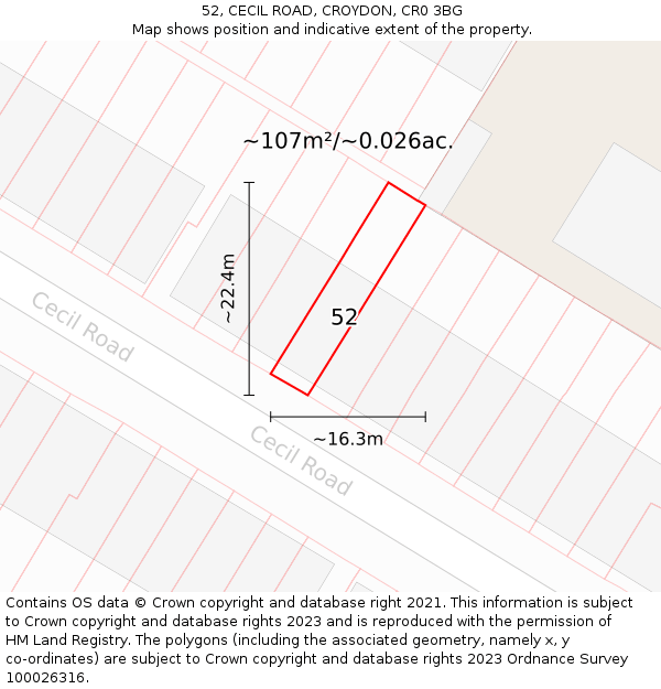 52, CECIL ROAD, CROYDON, CR0 3BG: Plot and title map