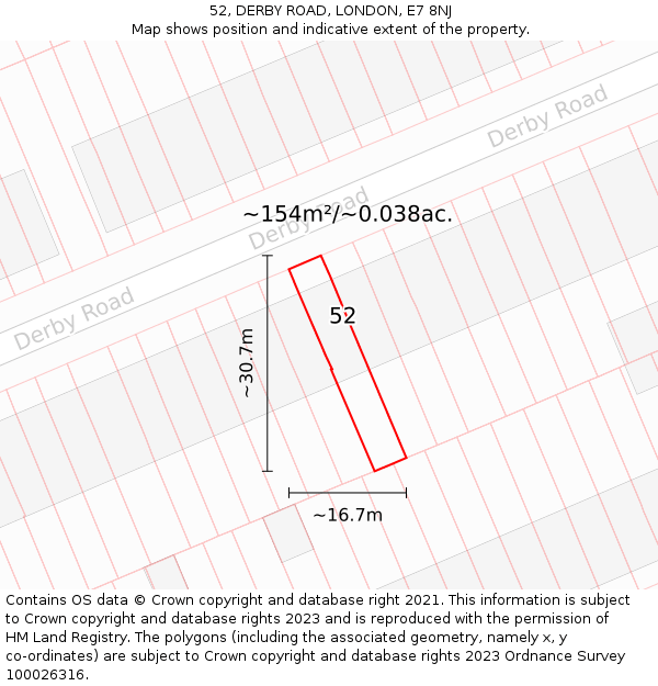 52, DERBY ROAD, LONDON, E7 8NJ: Plot and title map