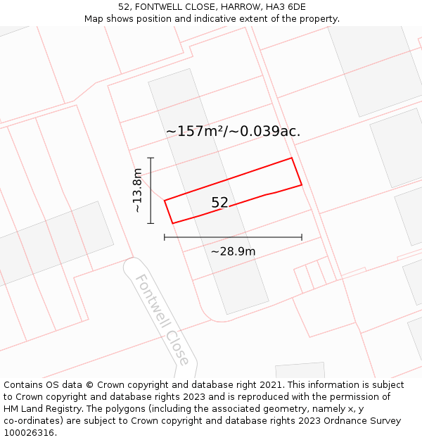 52, FONTWELL CLOSE, HARROW, HA3 6DE: Plot and title map