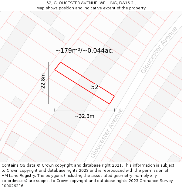 52, GLOUCESTER AVENUE, WELLING, DA16 2LJ: Plot and title map