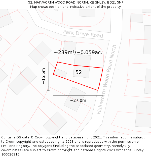 52, HAINWORTH WOOD ROAD NORTH, KEIGHLEY, BD21 5NF: Plot and title map