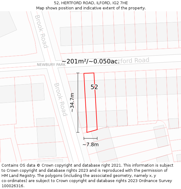52, HERTFORD ROAD, ILFORD, IG2 7HE: Plot and title map