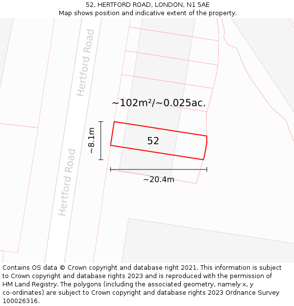 52, HERTFORD ROAD, LONDON, N1 5AE: Plot and title map