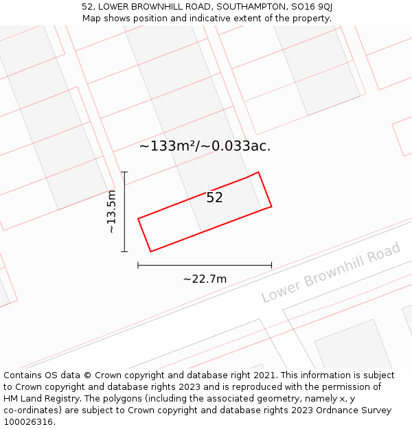 52, LOWER BROWNHILL ROAD, SOUTHAMPTON, SO16 9QJ: Plot and title map
