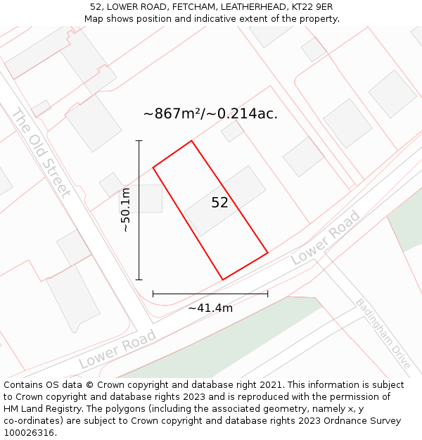 52, LOWER ROAD, FETCHAM, LEATHERHEAD, KT22 9ER: Plot and title map