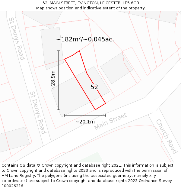 52, MAIN STREET, EVINGTON, LEICESTER, LE5 6GB: Plot and title map