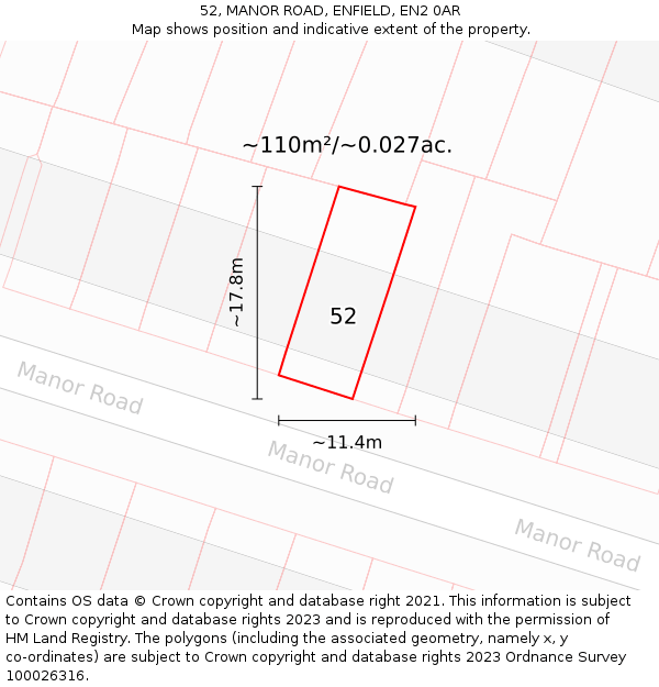 52, MANOR ROAD, ENFIELD, EN2 0AR: Plot and title map