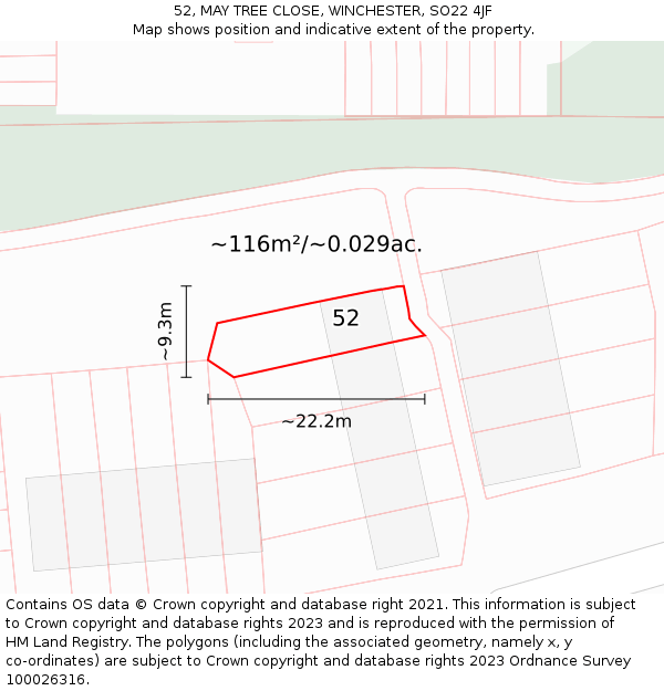 52, MAY TREE CLOSE, WINCHESTER, SO22 4JF: Plot and title map