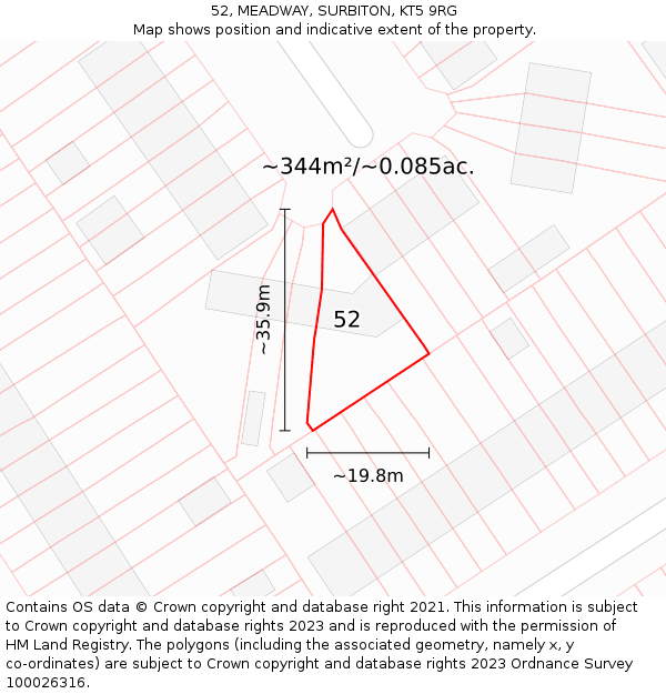 52, MEADWAY, SURBITON, KT5 9RG: Plot and title map