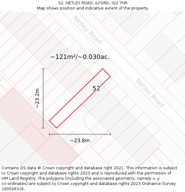 52, NETLEY ROAD, ILFORD, IG2 7NR: Plot and title map