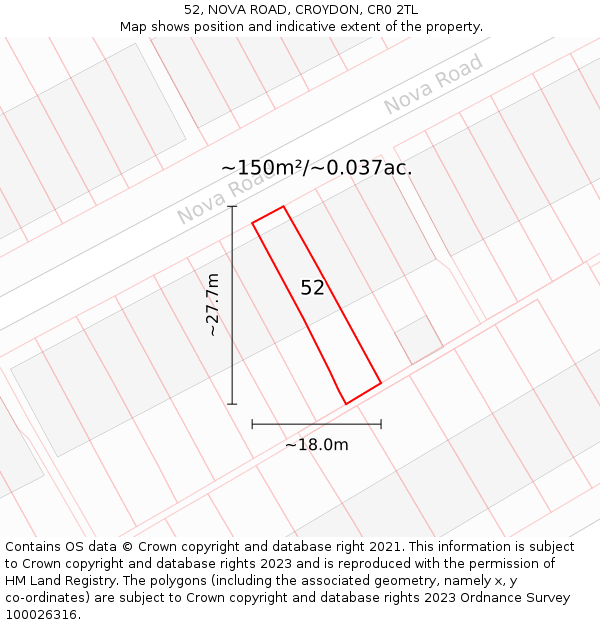 52, NOVA ROAD, CROYDON, CR0 2TL: Plot and title map