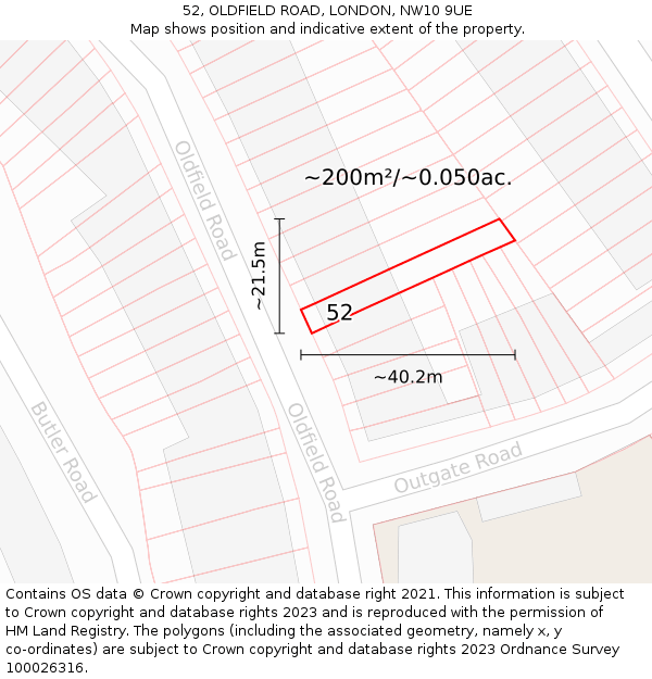 52, OLDFIELD ROAD, LONDON, NW10 9UE: Plot and title map