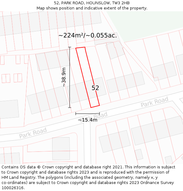 52, PARK ROAD, HOUNSLOW, TW3 2HB: Plot and title map