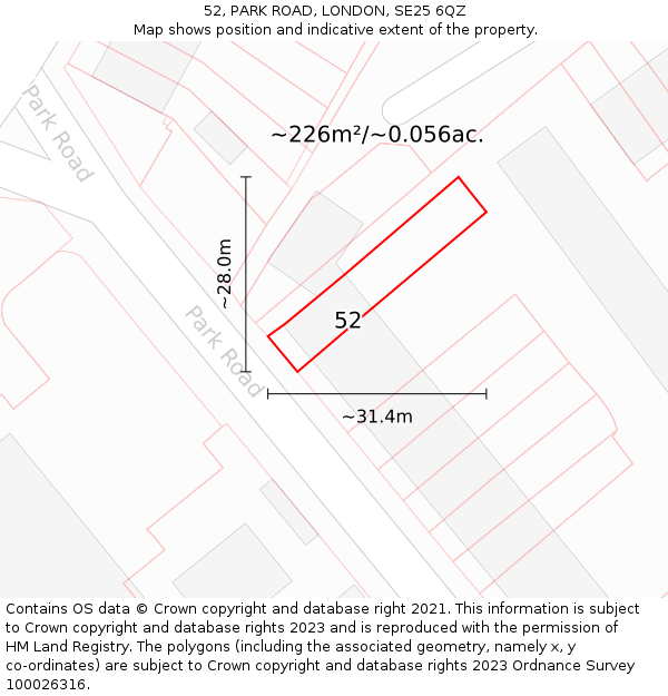 52, PARK ROAD, LONDON, SE25 6QZ: Plot and title map