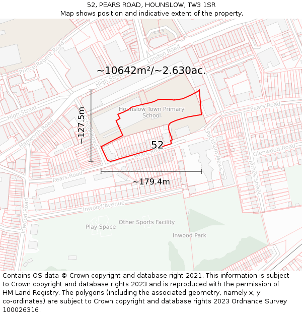 52, PEARS ROAD, HOUNSLOW, TW3 1SR: Plot and title map