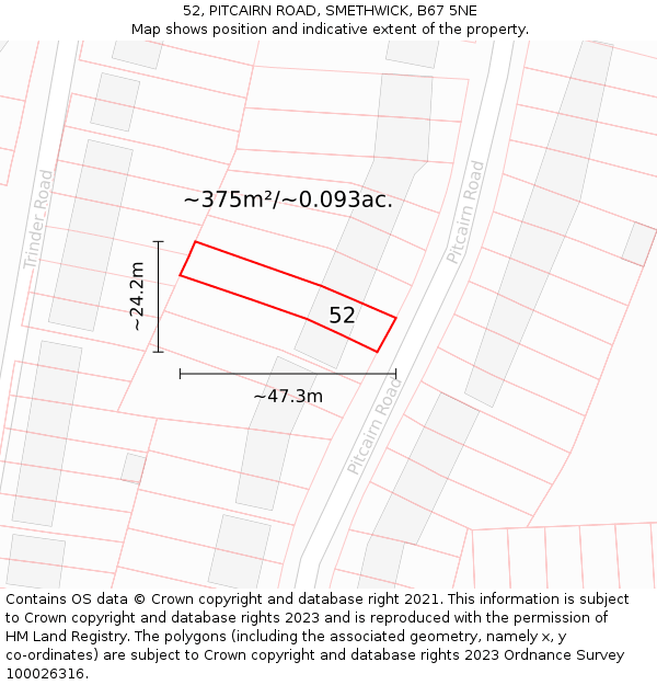 52, PITCAIRN ROAD, SMETHWICK, B67 5NE: Plot and title map