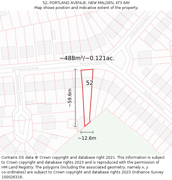 52, PORTLAND AVENUE, NEW MALDEN, KT3 6AY: Plot and title map