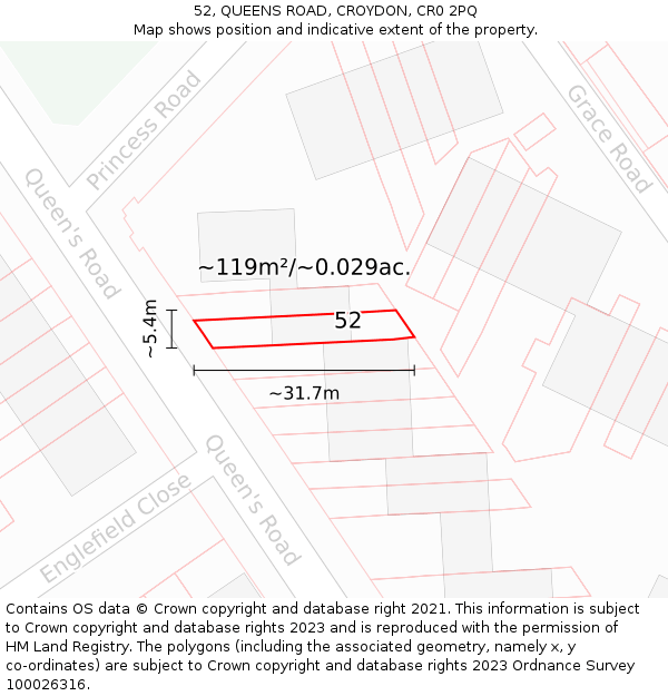 52, QUEENS ROAD, CROYDON, CR0 2PQ: Plot and title map