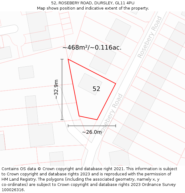 52, ROSEBERY ROAD, DURSLEY, GL11 4PU: Plot and title map