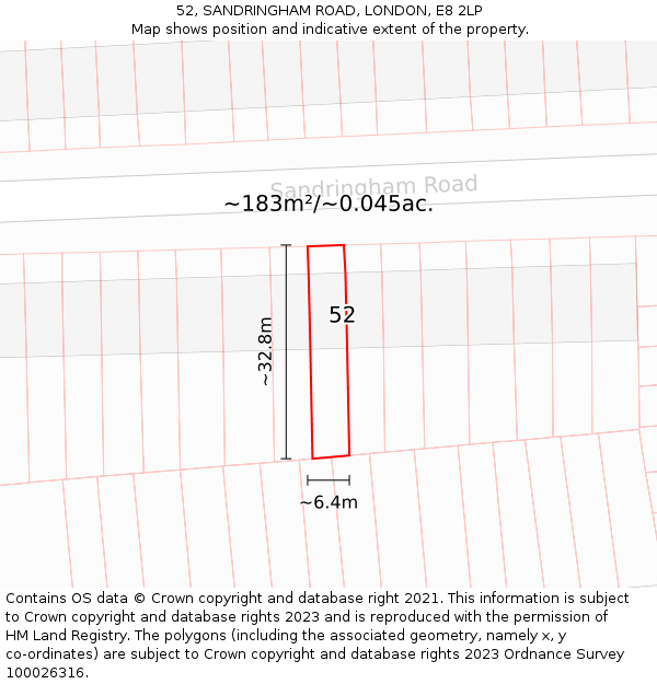 52, SANDRINGHAM ROAD, LONDON, E8 2LP: Plot and title map