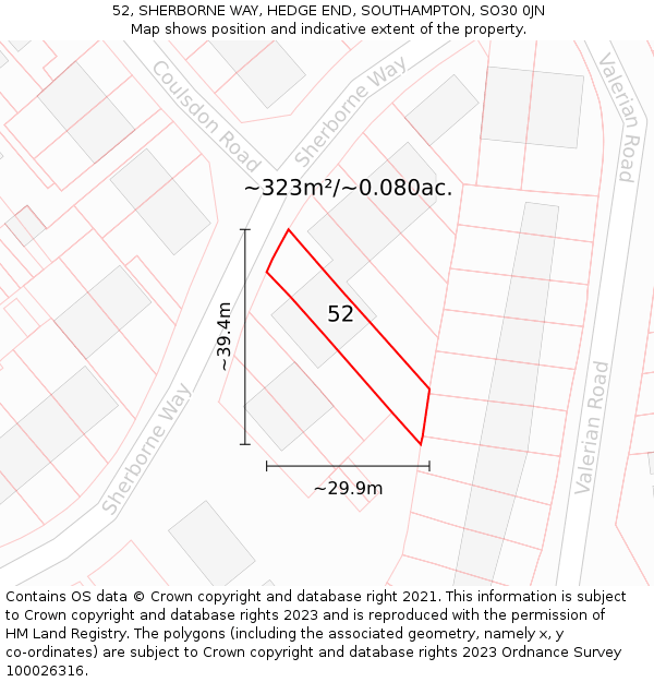 52, SHERBORNE WAY, HEDGE END, SOUTHAMPTON, SO30 0JN: Plot and title map
