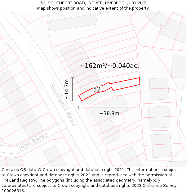 52, SOUTHPORT ROAD, LYDIATE, LIVERPOOL, L31 2HZ: Plot and title map