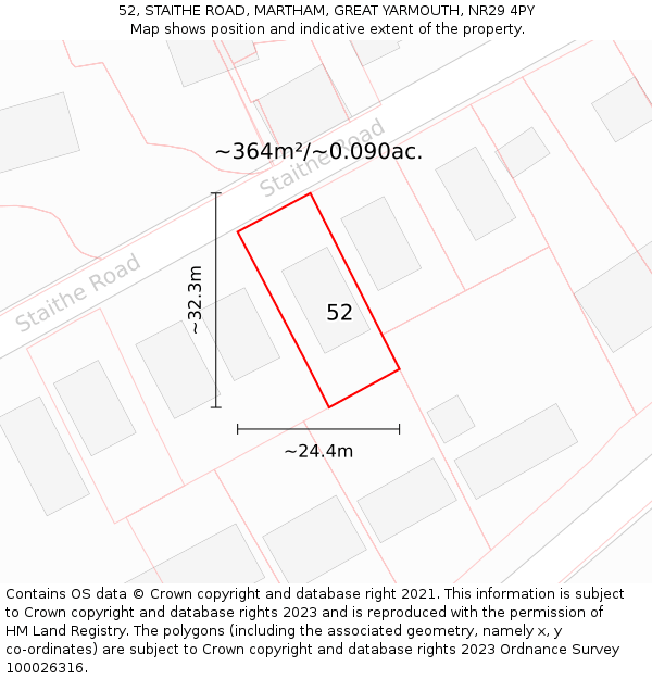 52, STAITHE ROAD, MARTHAM, GREAT YARMOUTH, NR29 4PY: Plot and title map