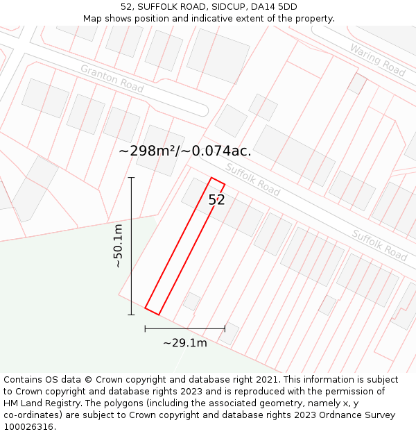 52, SUFFOLK ROAD, SIDCUP, DA14 5DD: Plot and title map