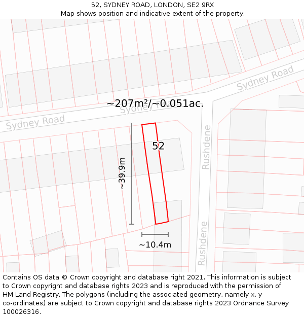 52, SYDNEY ROAD, LONDON, SE2 9RX: Plot and title map
