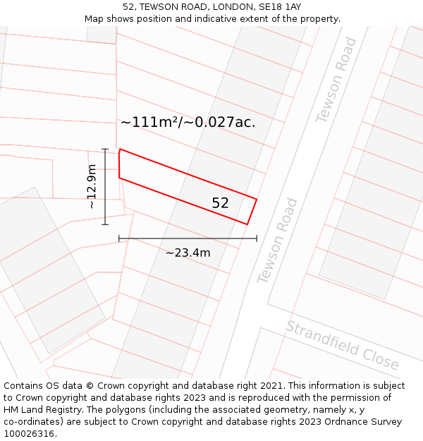 52, TEWSON ROAD, LONDON, SE18 1AY: Plot and title map