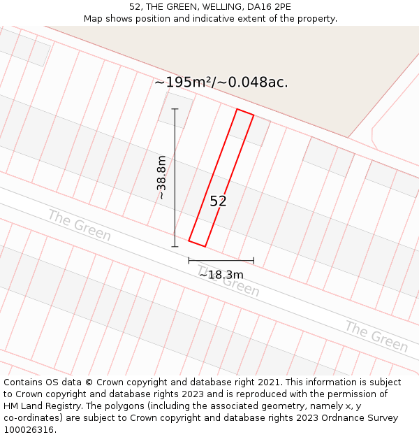 52, THE GREEN, WELLING, DA16 2PE: Plot and title map