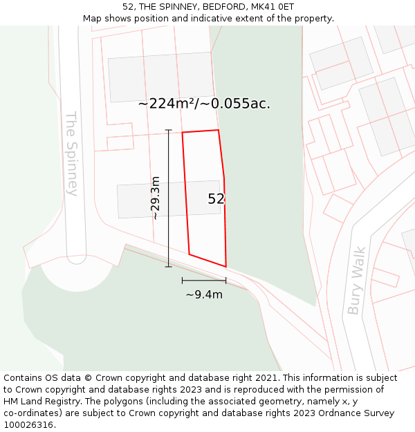 52, THE SPINNEY, BEDFORD, MK41 0ET: Plot and title map