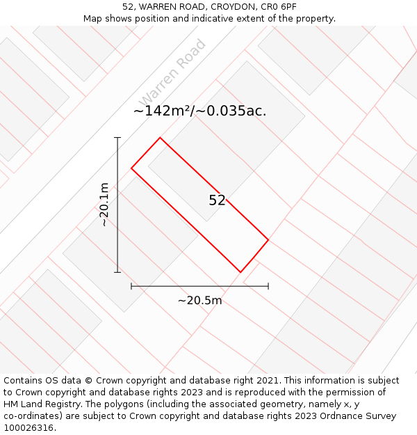 52, WARREN ROAD, CROYDON, CR0 6PF: Plot and title map