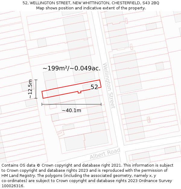 52, WELLINGTON STREET, NEW WHITTINGTON, CHESTERFIELD, S43 2BQ: Plot and title map