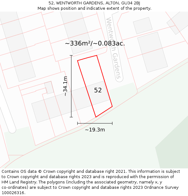 52, WENTWORTH GARDENS, ALTON, GU34 2BJ: Plot and title map