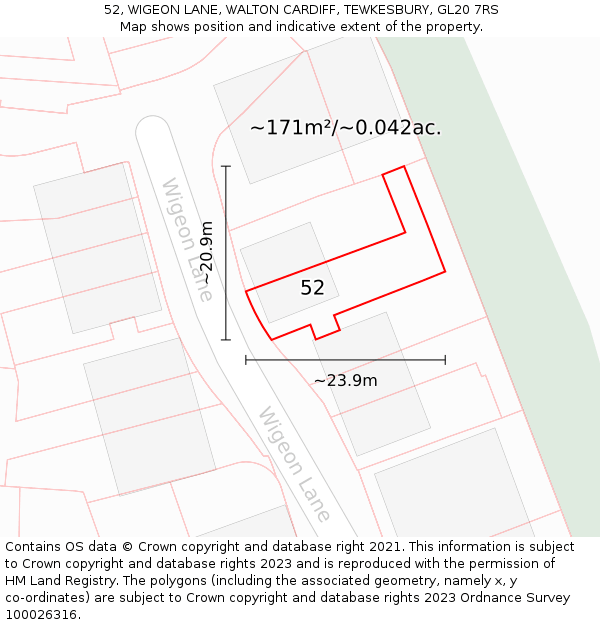 52, WIGEON LANE, WALTON CARDIFF, TEWKESBURY, GL20 7RS: Plot and title map