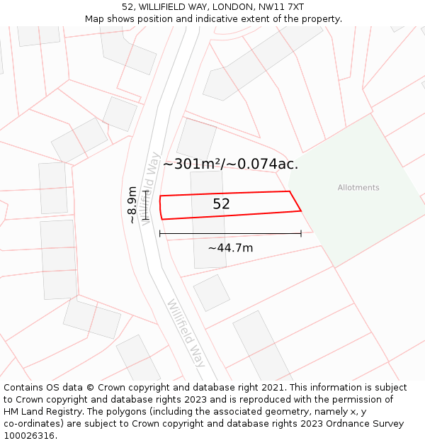 52, WILLIFIELD WAY, LONDON, NW11 7XT: Plot and title map
