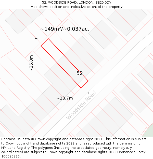 52, WOODSIDE ROAD, LONDON, SE25 5DY: Plot and title map